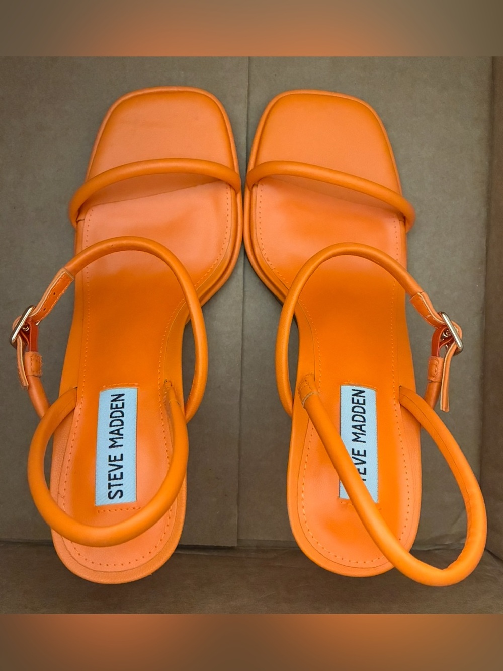 Steve Madden Bright Orange Strappy Square-Toe Sandals